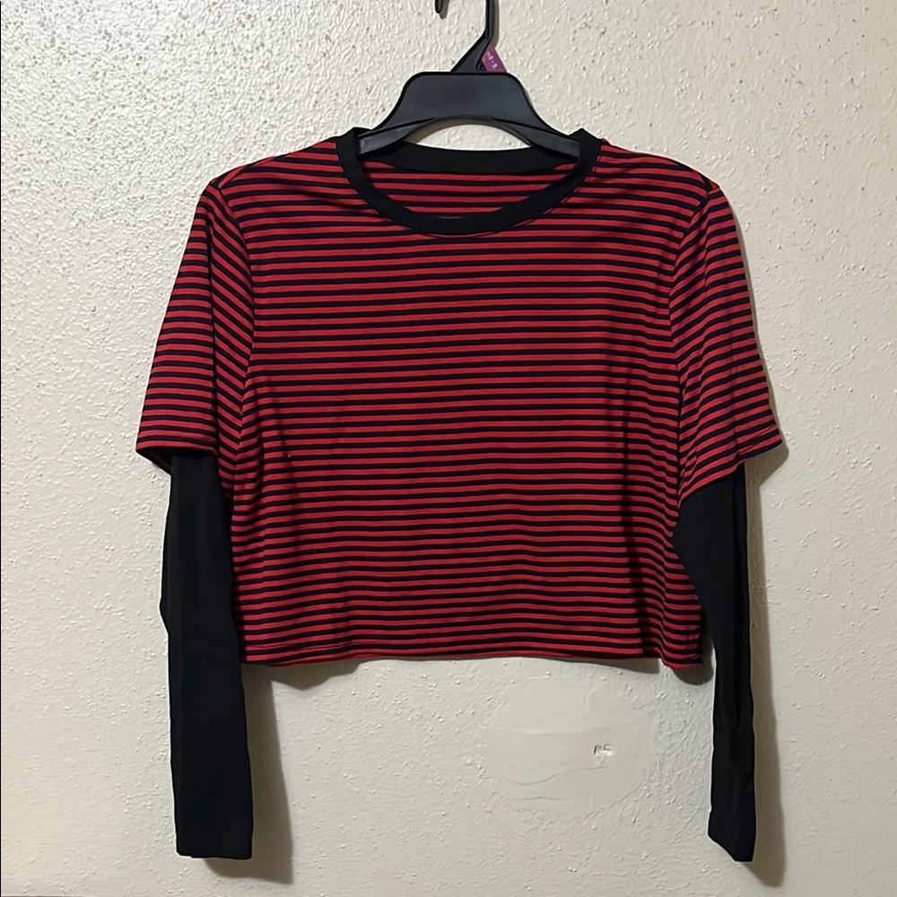 Striped Red and Black Women's Top